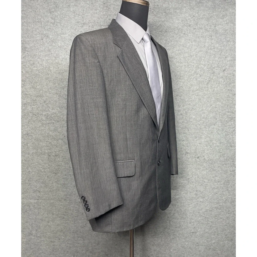 Jos A Bank Pure 100% Wool Sport Coat Blazer Mens 43 Long Gray Micro Check Poland